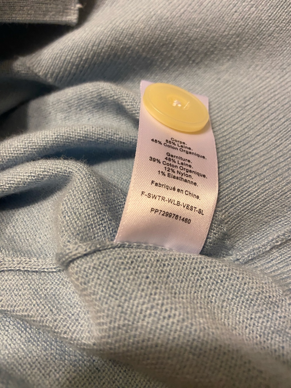 EVERLANE Sweater Vest Organic Cotton Wool Blend Sz M light Blue Button Up - Picture 6 of 6